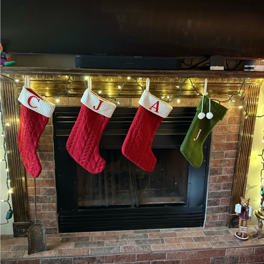 Green Knit Holiday Stocking with Initial - Picture 2 of 2